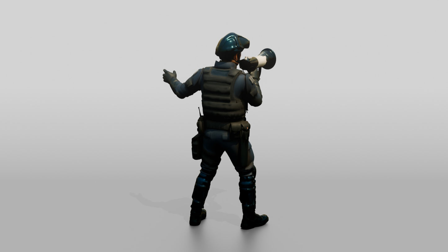 Riot Police Officer Holding Megaphone