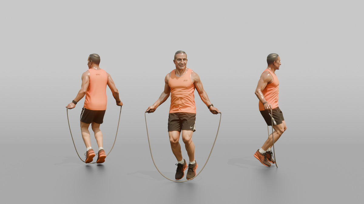 Cardio Athlete Man Mid-jump With A Jump Rope - 3D character model, view 1