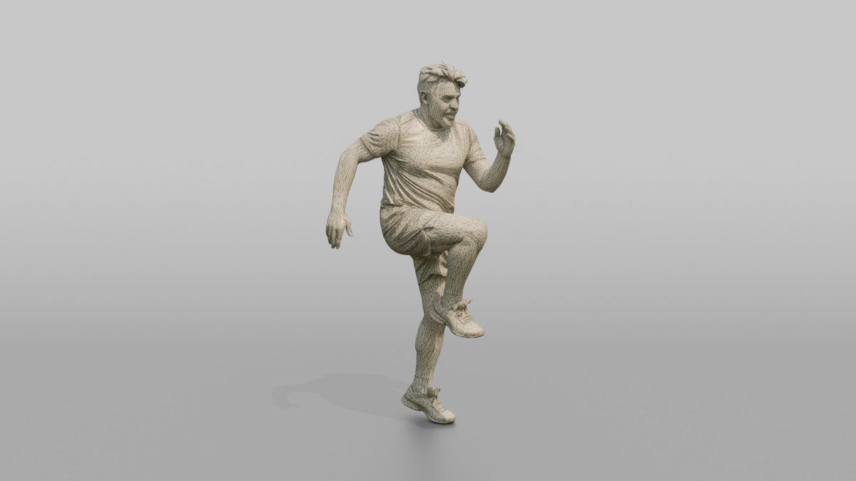 Cardio Athlete Man Doing High Knees In Place - wireframe topology preview