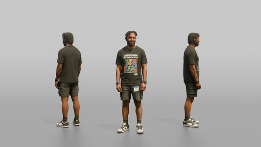 Vacationer Wearing Trendy Streetwear Graphic Tee And Shorts - 3D character model