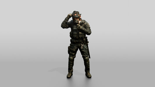 Riot Police Officer Adjusting Gear - 3D character model, view 1