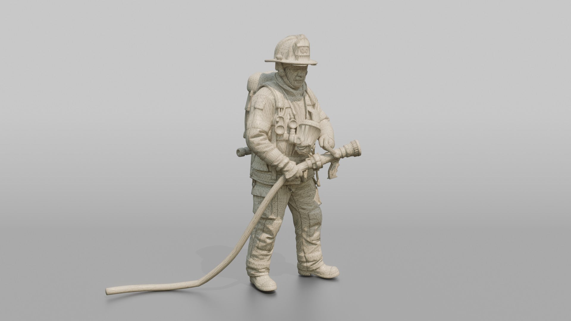 Firefighter Man Holding a High-pressure Water Fog Nozzle