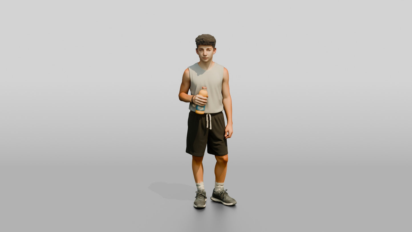 Slender Greek Teenage Boy Holding a Sports Drink