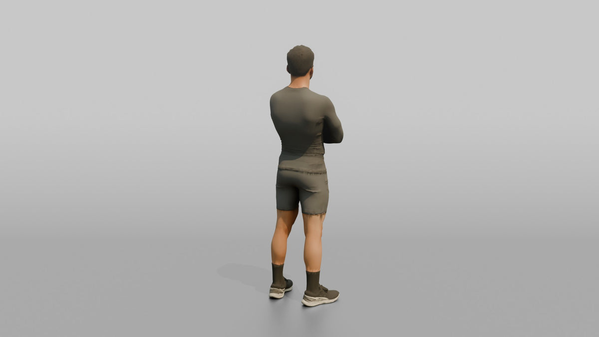 Fitness Influencer Man Standing With Arms Crossed, Confident Smile - 3D character model, view 3