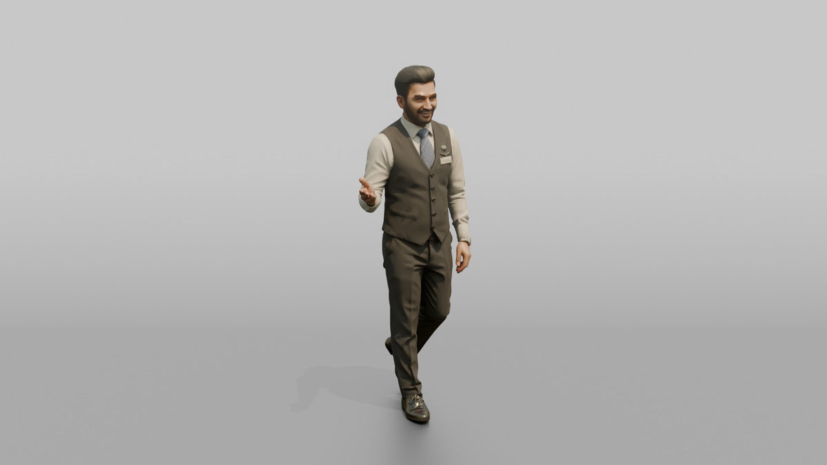 Black Flight Attendant Carrying a Stack of Blankets - 3D character model, view 1