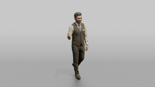 Black Flight Attendant Carrying a Stack of Blankets - 3D character model, view 1