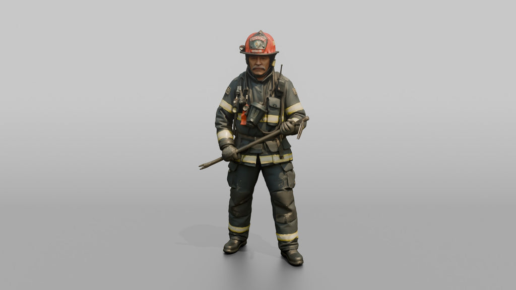 Firefighter Man Wielding a Halligan Entry Tool