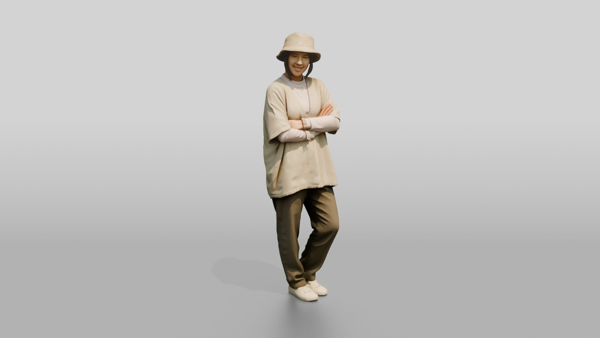 Woman Standing in Crossed-Arm Beach Pose