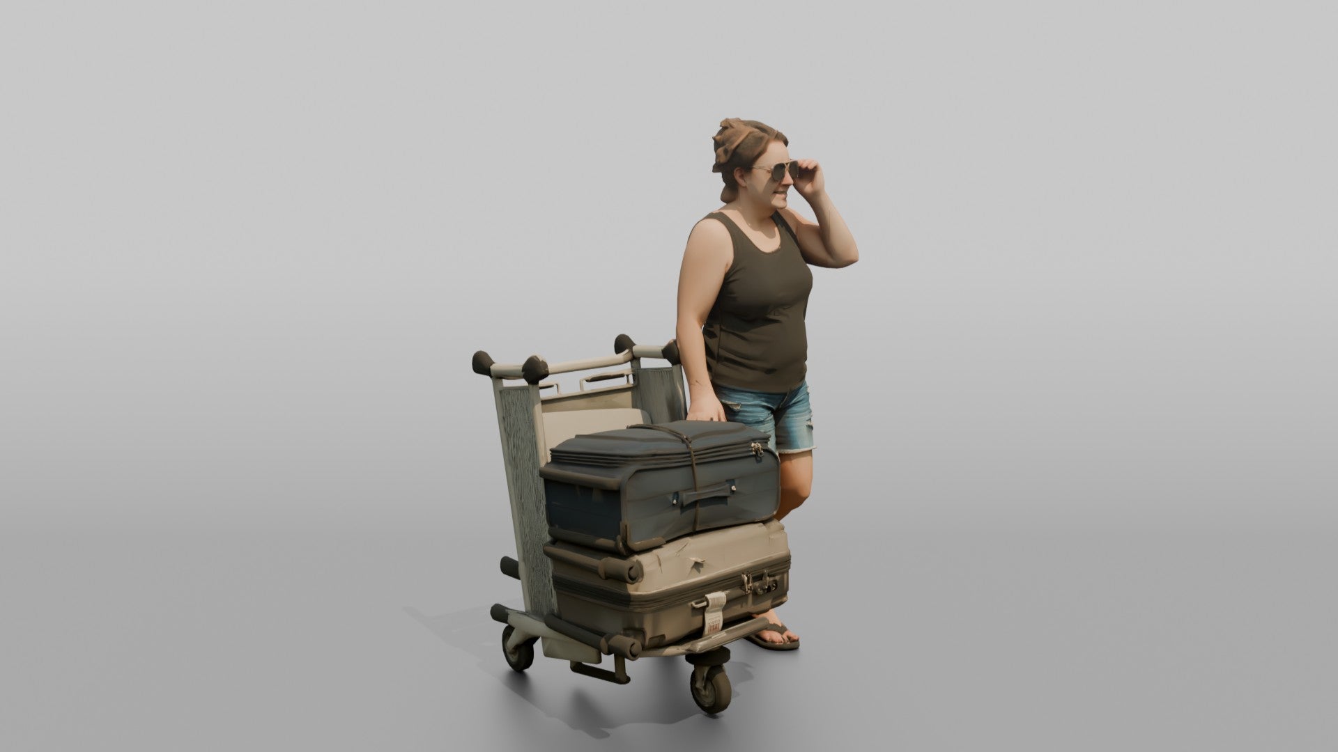 Traveler Putting On Sunglasses In Terminal
