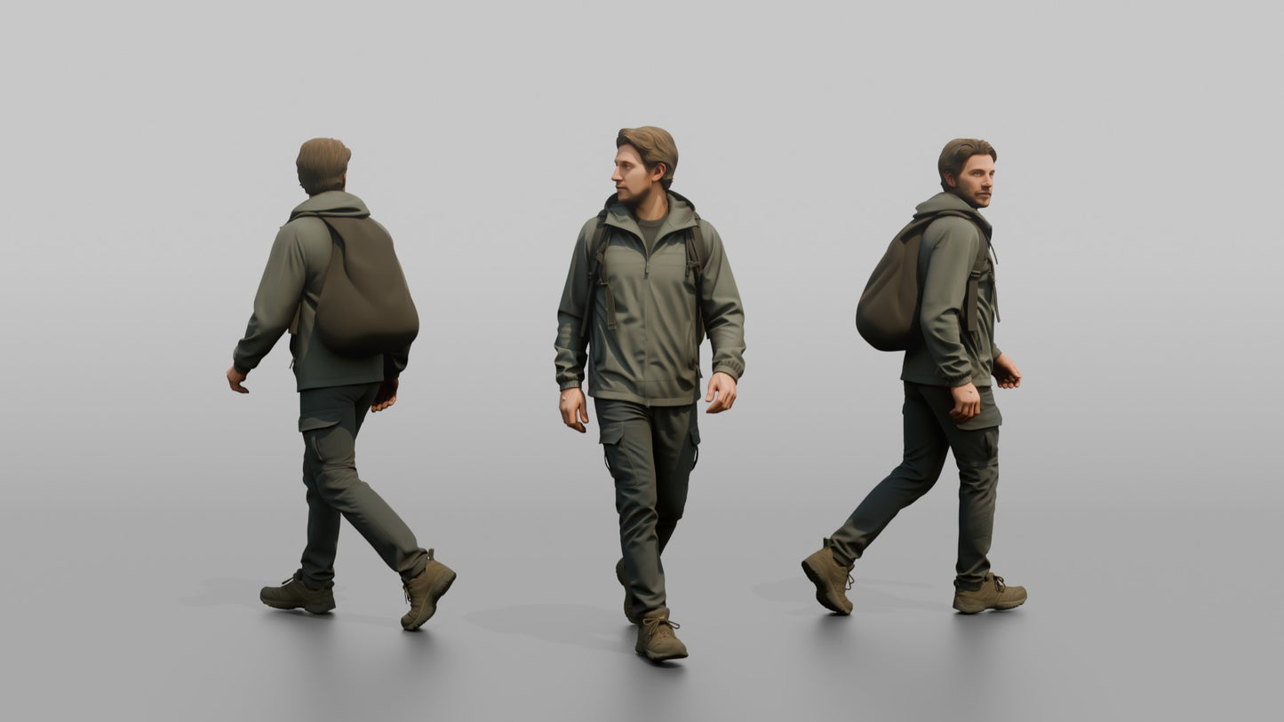 Protester Man Walking with a Backpack