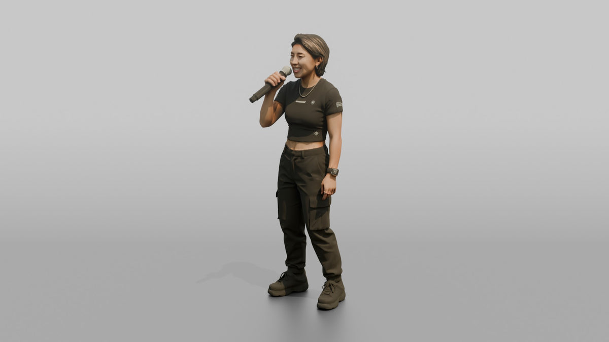 Club DJ Woman Holding A Microphone In One Hand - 3D character model, view 4