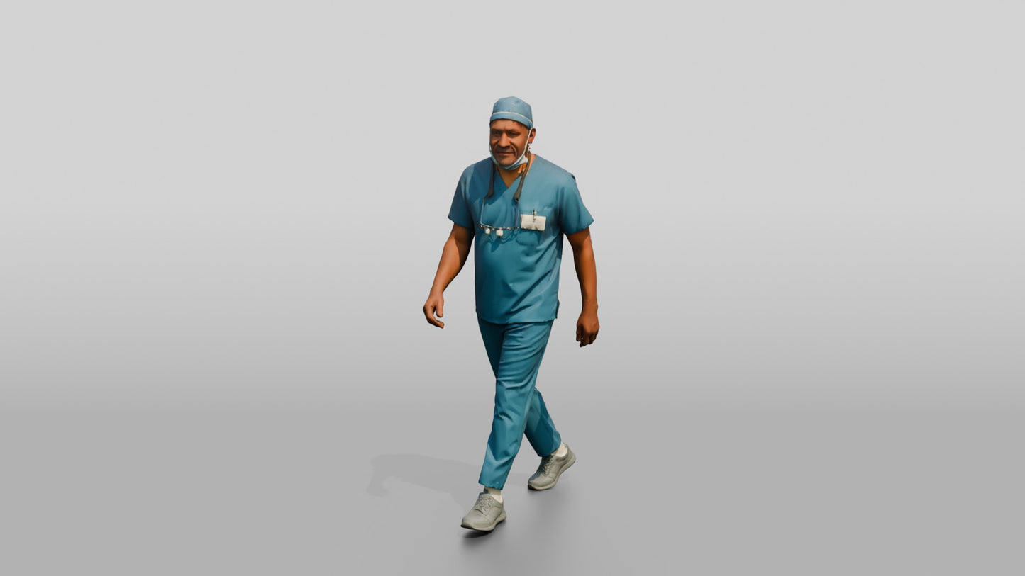 Older Black Man Doctor Walking