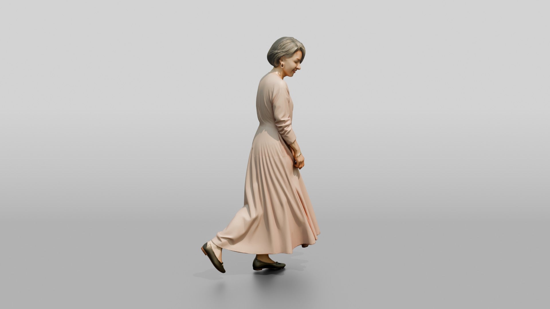 Elegant Woman in Flowing Pink Dress