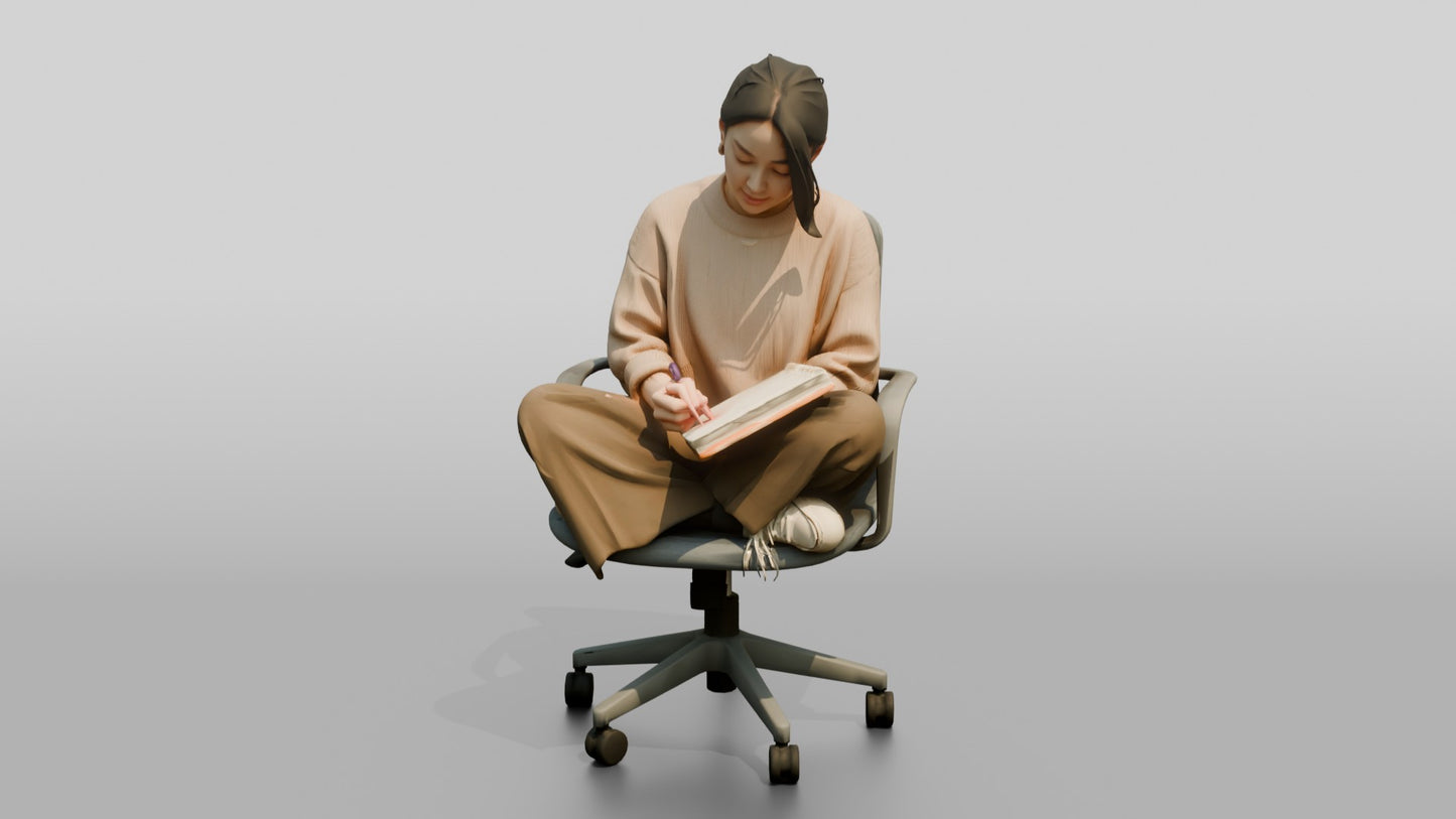 Woman Writing in a Notebook on a Chair