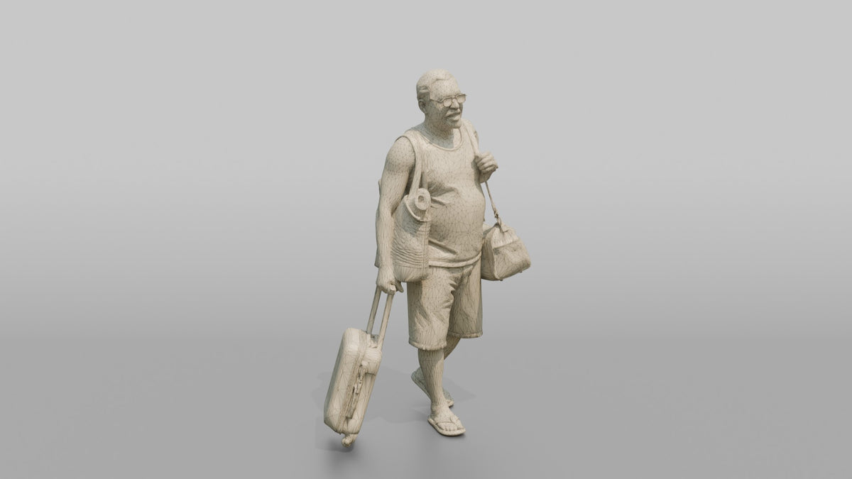 Traveler Carrying A Beach Bag - wireframe topology preview