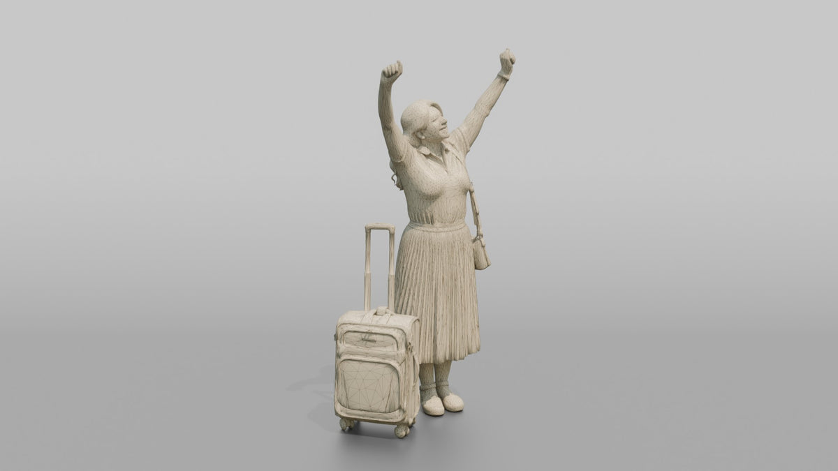 Traveler Stretching After A Long Flight - wireframe topology preview