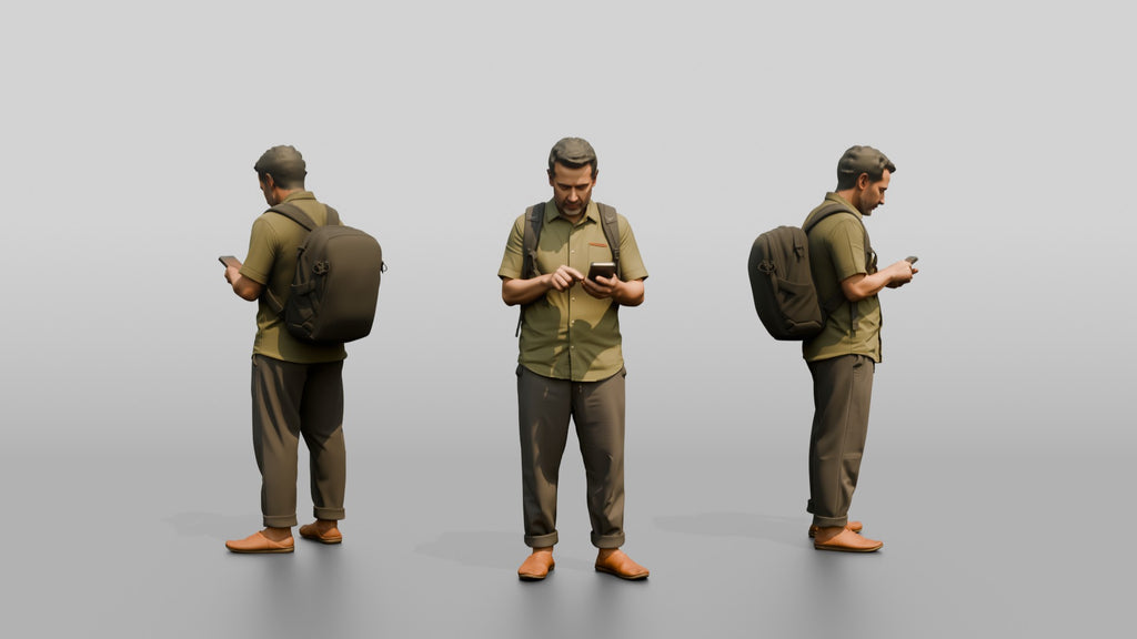 African Man with a Backpack Checking His Phone