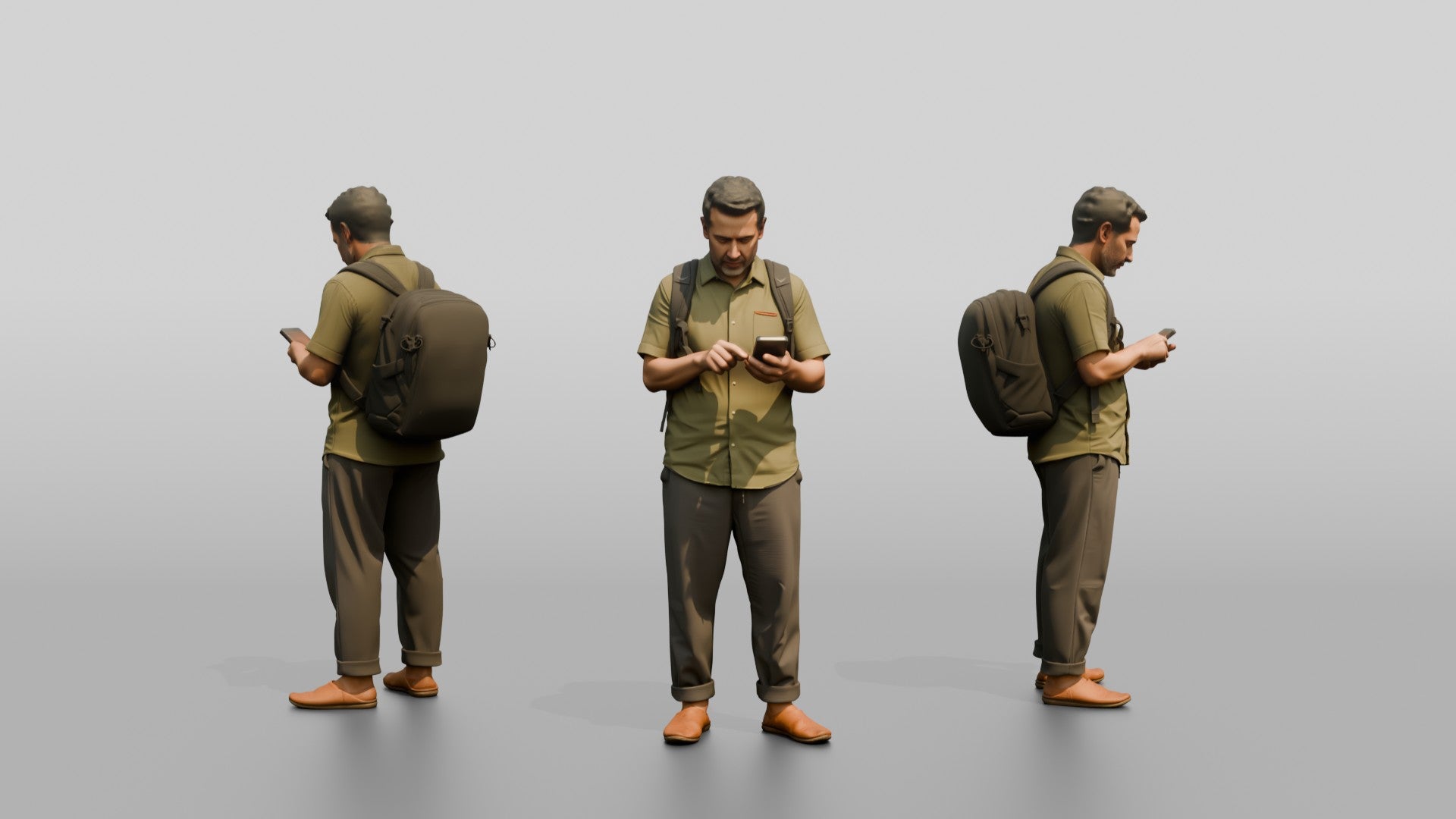 African Man with a Backpack Checking His Phone
