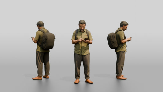 African Man with a Backpack Checking His Phone