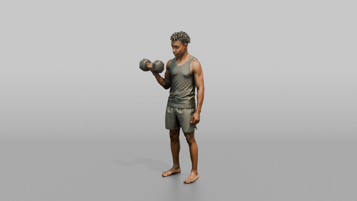 Weightlifter Man Performing A Dumbbell Bicep Curl - 3D character model, view 4