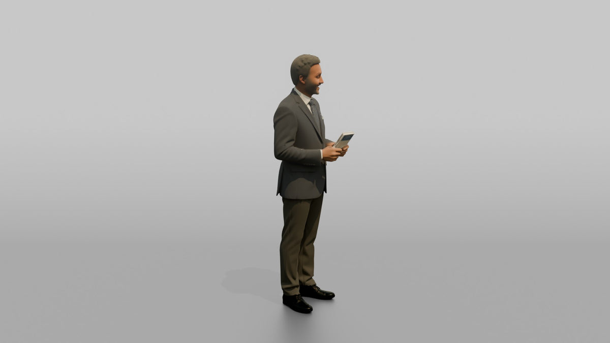 Receptionist Man Holding A Folded Hotel Map - 3D character model, view 2