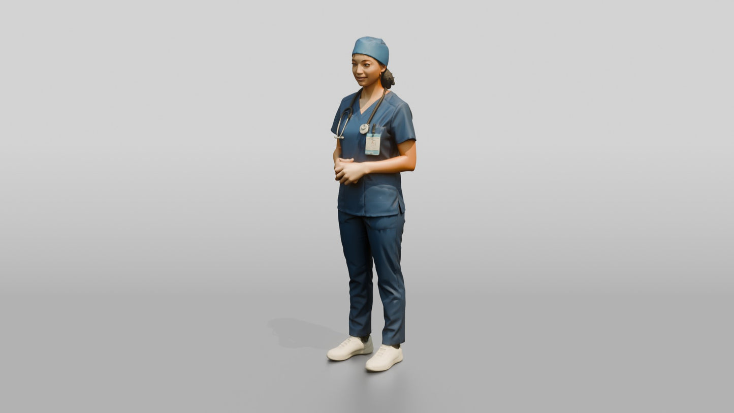 Young Mixed-Race Woman Doctor with Hands Clasped