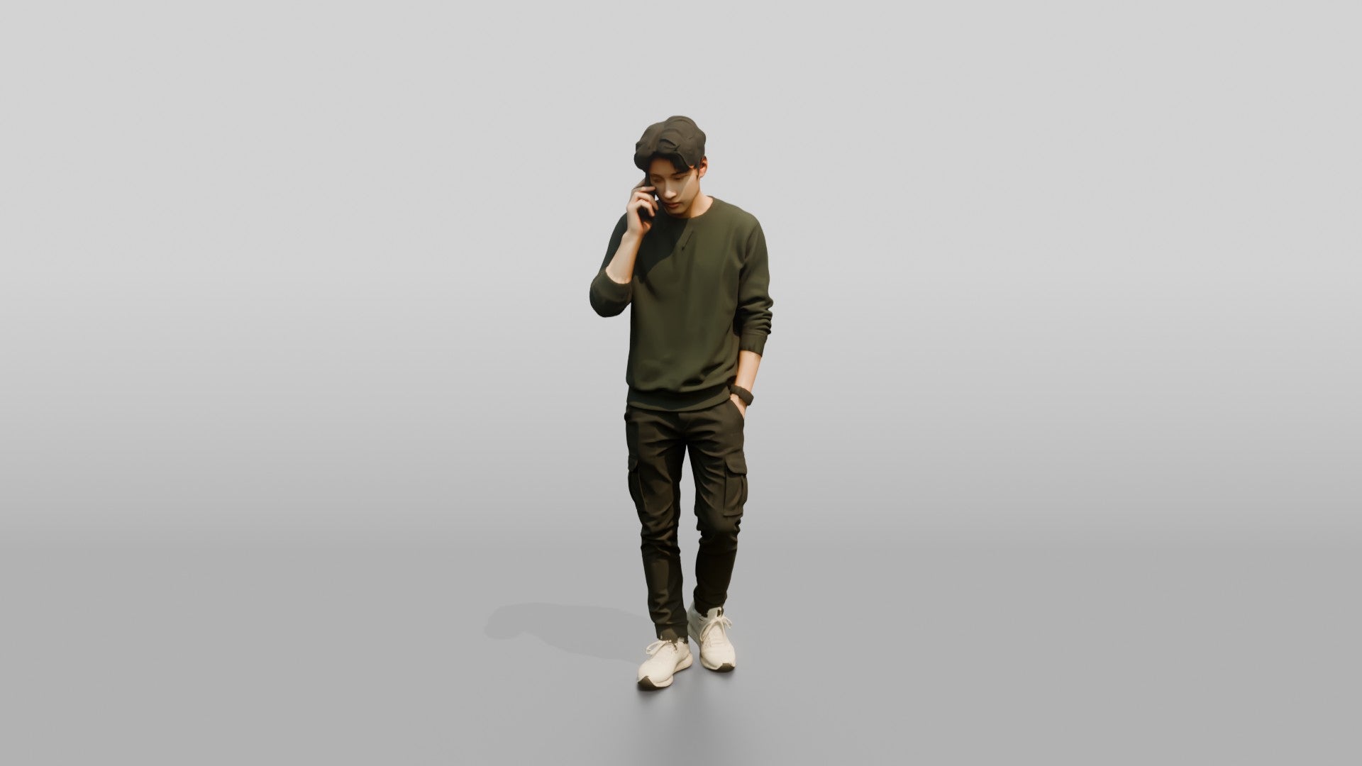 Young Chinese Man Walking and Talking on Phone