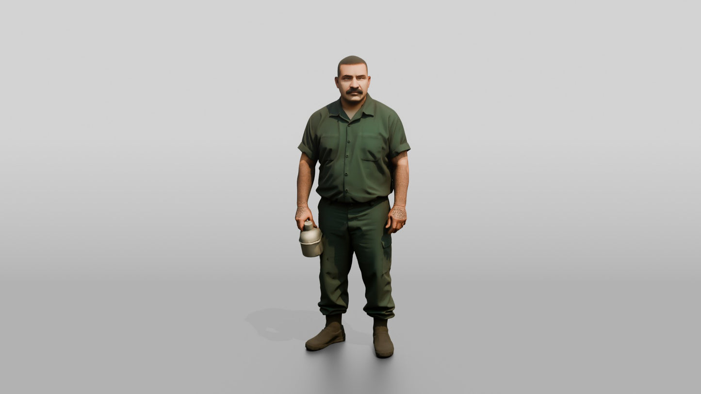 Latino Male Prisoner in a Dark Green Uniform
