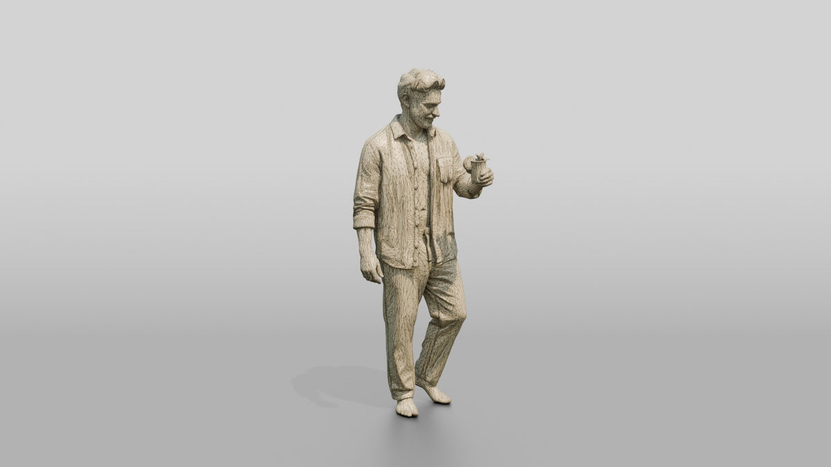 Man with an Orange Cocktail - wireframe topology preview