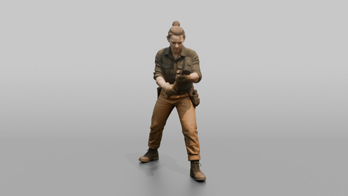 Farmer Repairing Wooden Post Fence Heavy - 3D character model, view 4