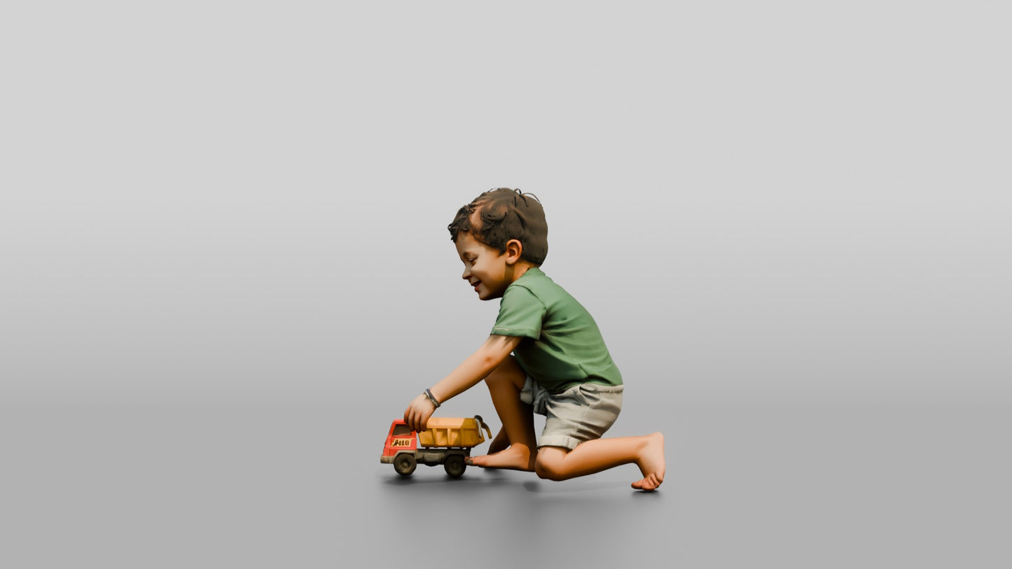 Toddler Greek Boy Pushing a Toy Truck