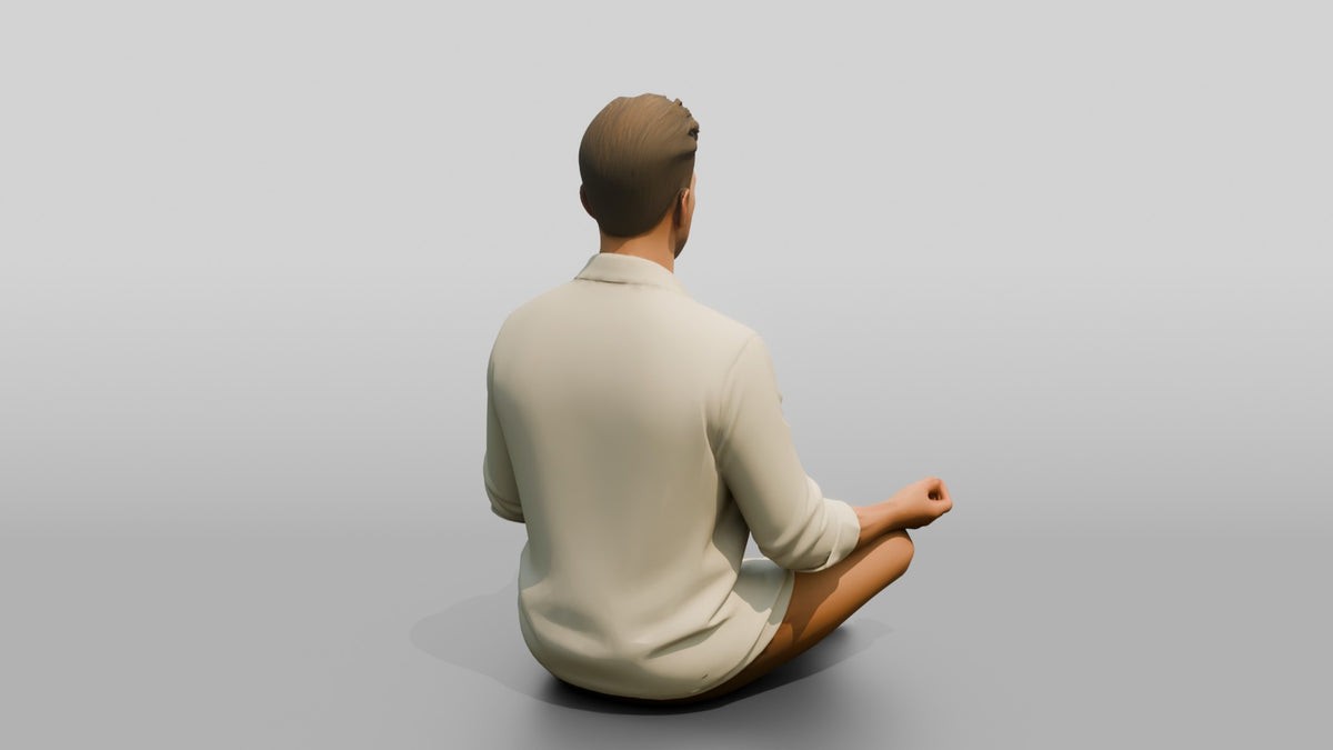 Man Meditating Cross-Legged - 3D character model, view 3