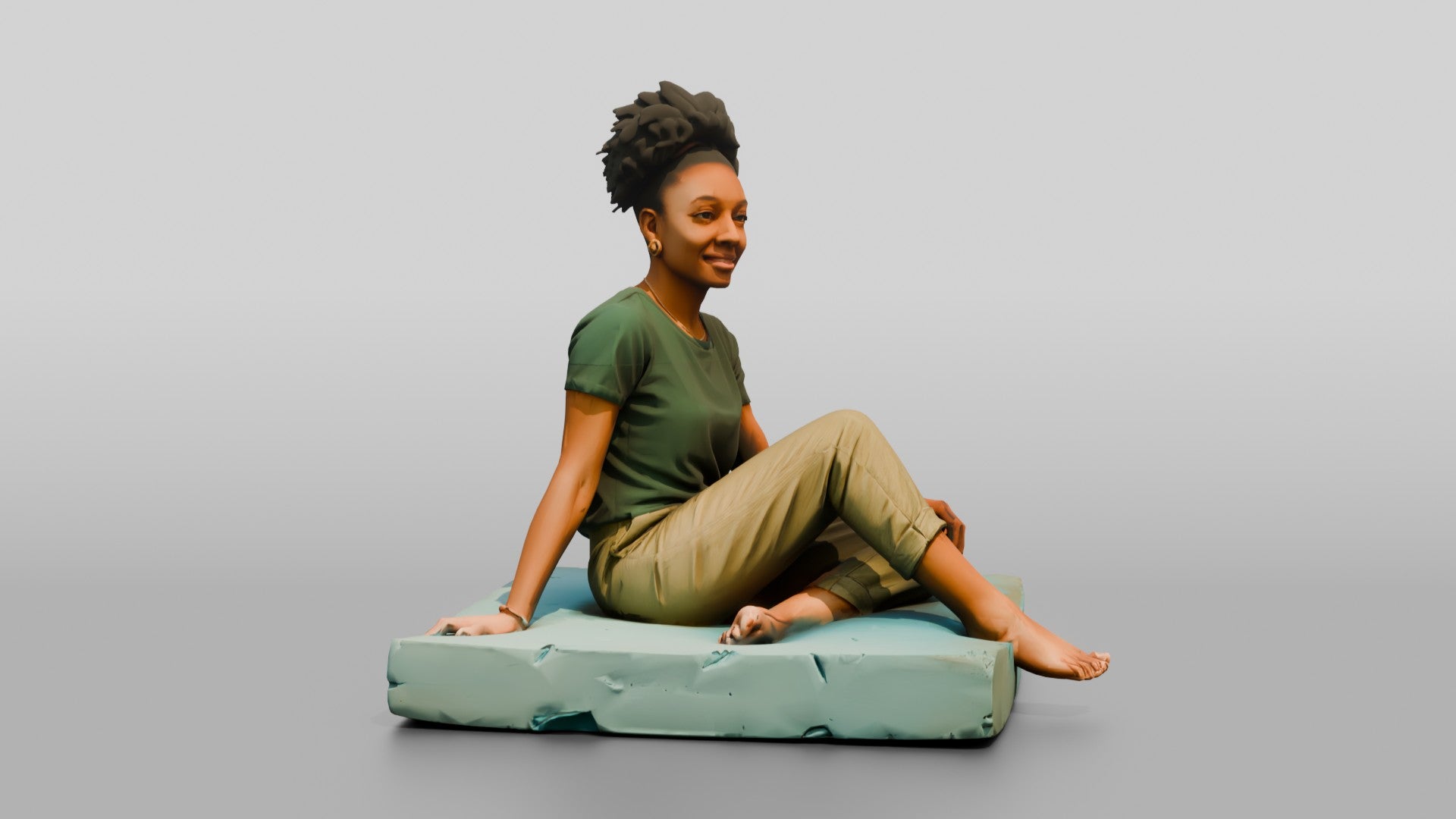 Homeless Woman Sitting on a Piece of Foam Padding