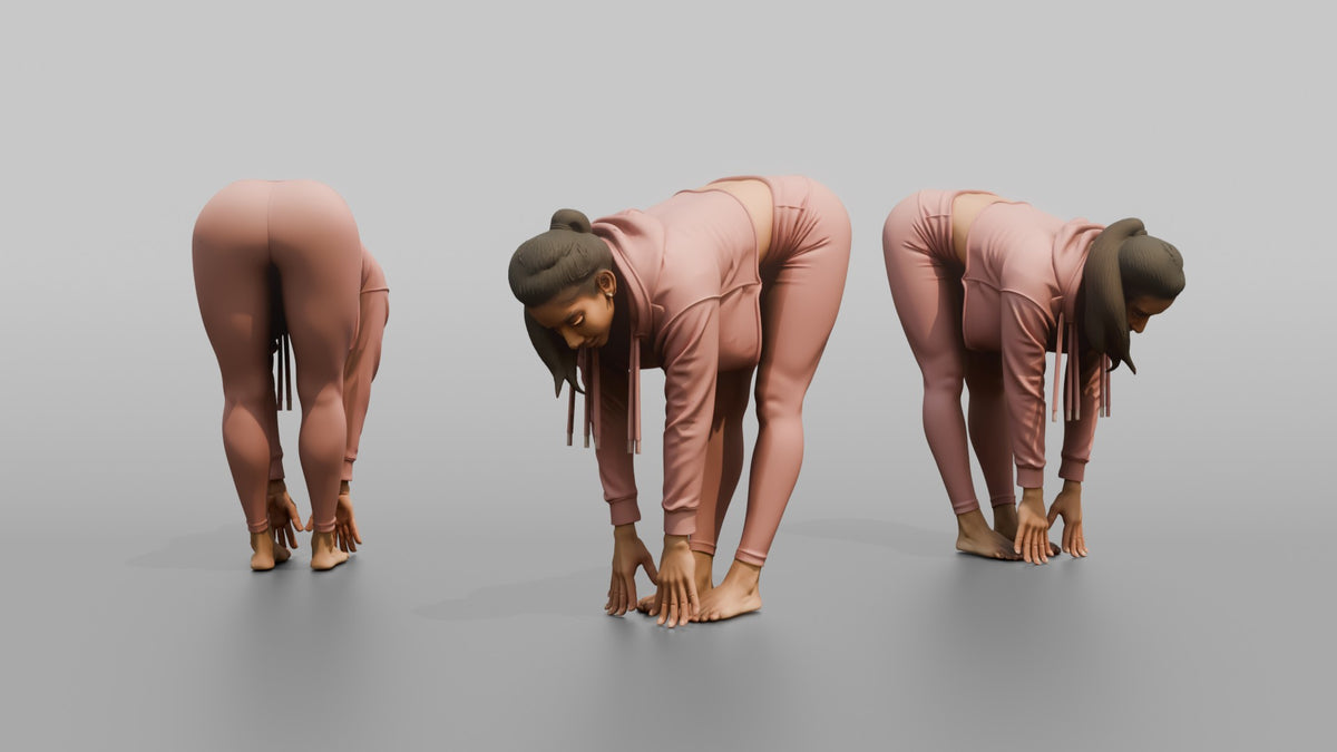 Fitness Influencer Woman Doing A Forward Fold Stretch - 3D character model, view 1