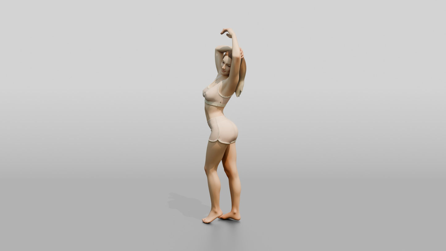 Woman in Blush Pink Activewear Stretching Overhead