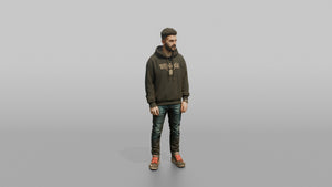 Middle Eastern Man in Dark Hoodie and Jeans - 3D character model, view 1