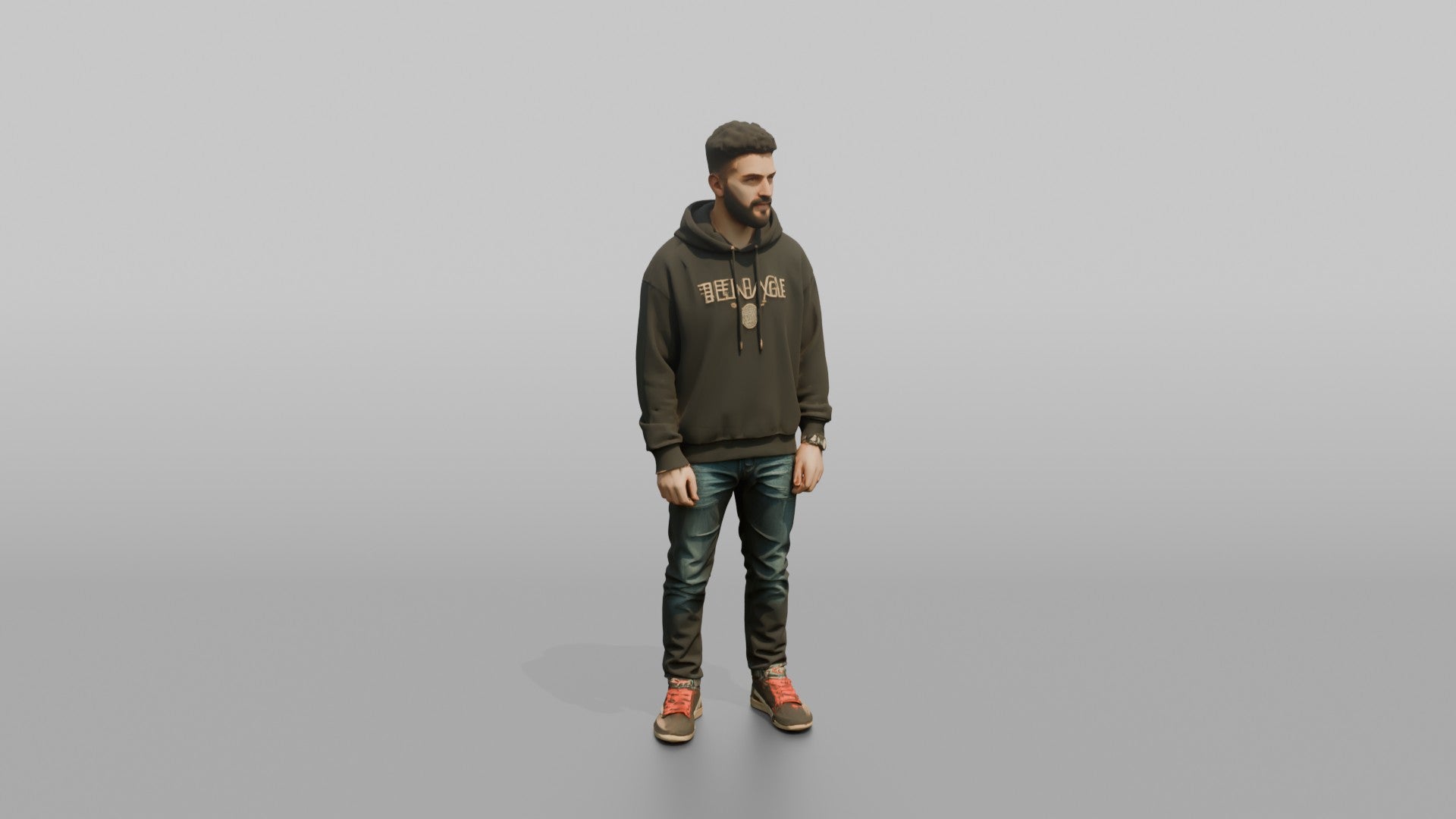 Middle Eastern Man in Dark Hoodie and Jeans