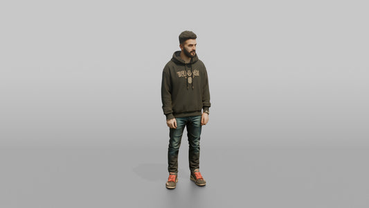 Middle Eastern Man in Dark Hoodie and Jeans - 3D character model, view 1