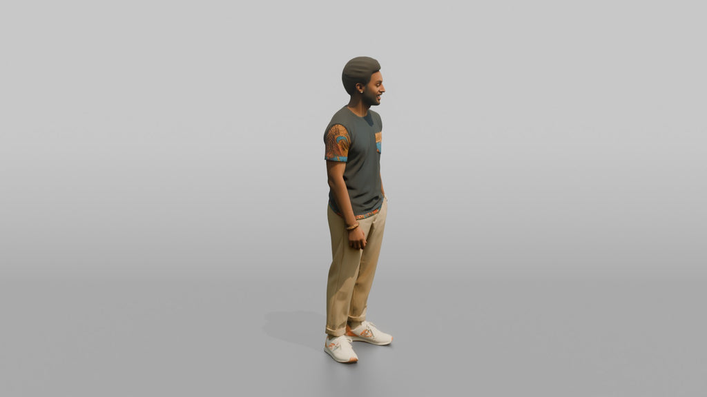 African Man in Ankara Print T-Shirt and Khakis