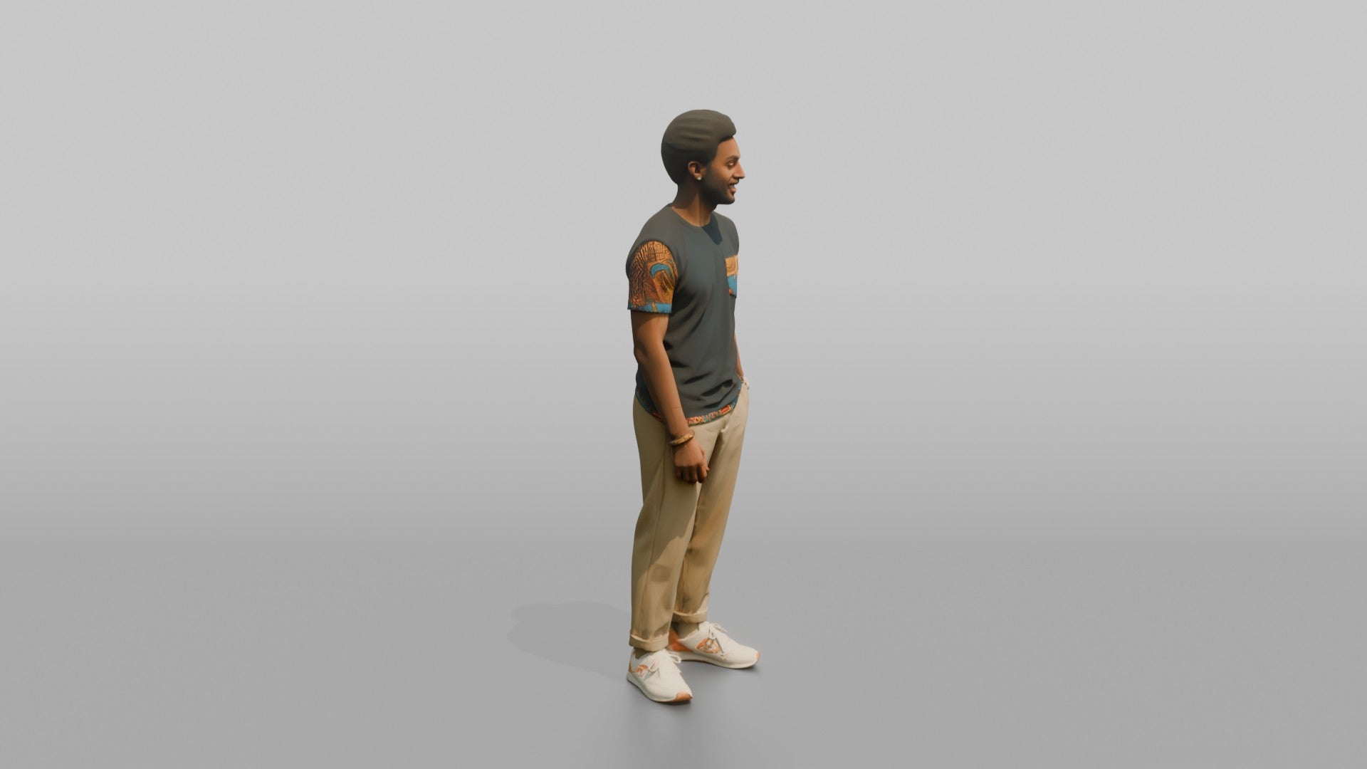 African Man in Ankara Print T-Shirt and Khakis