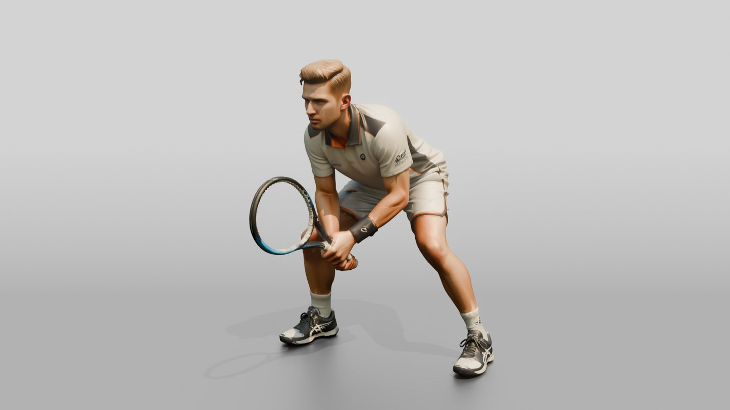 Male Tennis Player in a Focused Baseline Stance