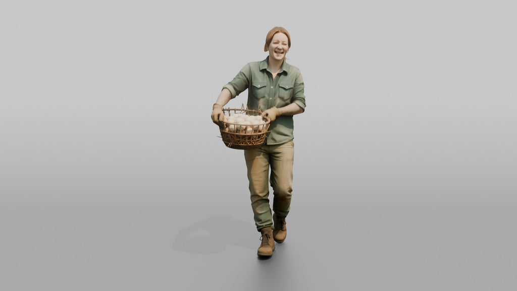 Farmer Carrying Oversized Basket Of Fresh Chicken Eggs