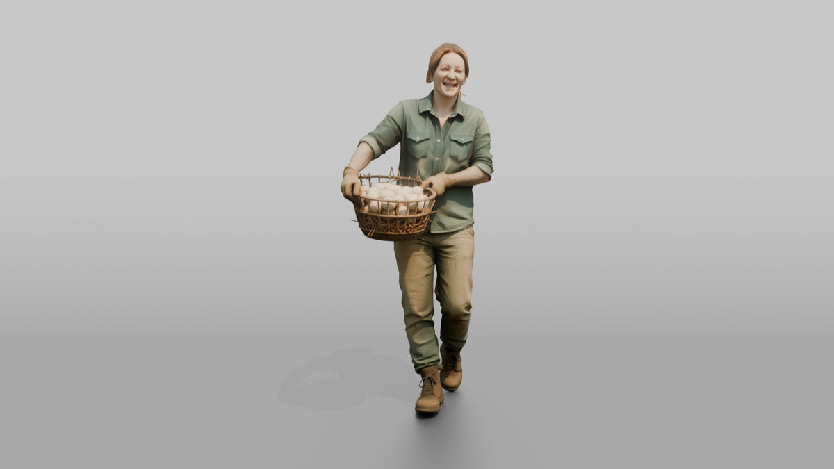 Farmer Carrying Oversized Basket Of Fresh Chicken Eggs - 3D character model, view 5