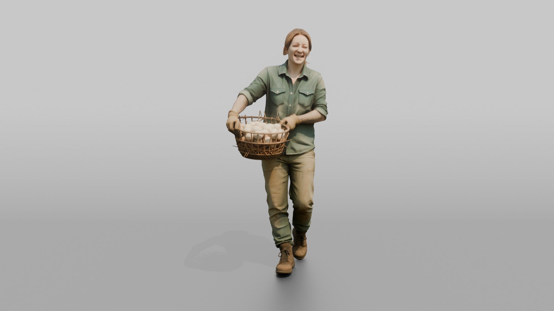 Farmer Carrying Oversized Basket Of Fresh Chicken Eggs