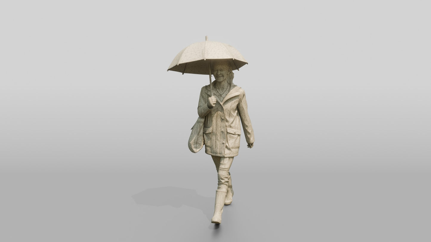 White Woman in Yellow Raincoat with Umbrella
