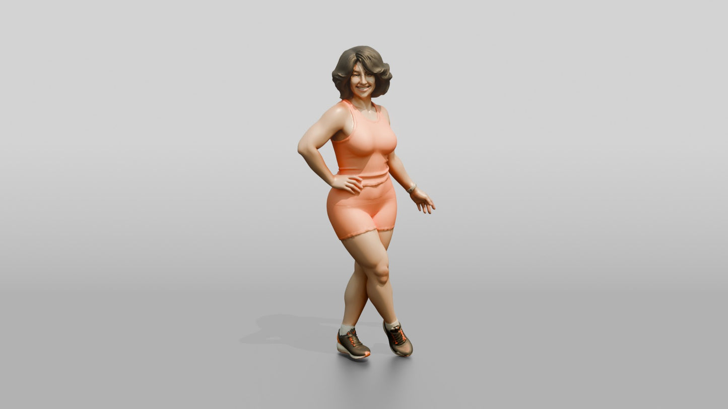 Woman in Coral Activewear with Hand on Hip