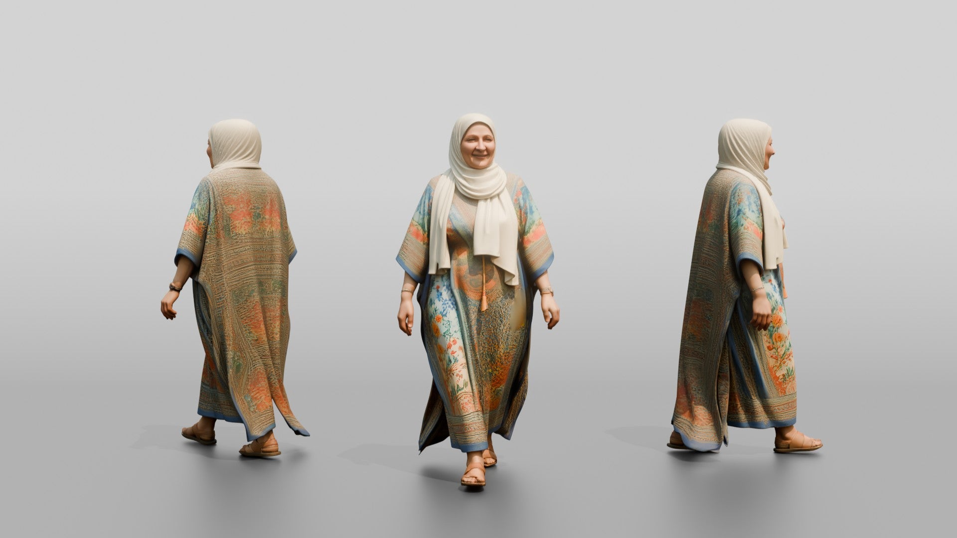 Plus-Size Middle-Aged Jordanian Woman in Hijab and Kaftan