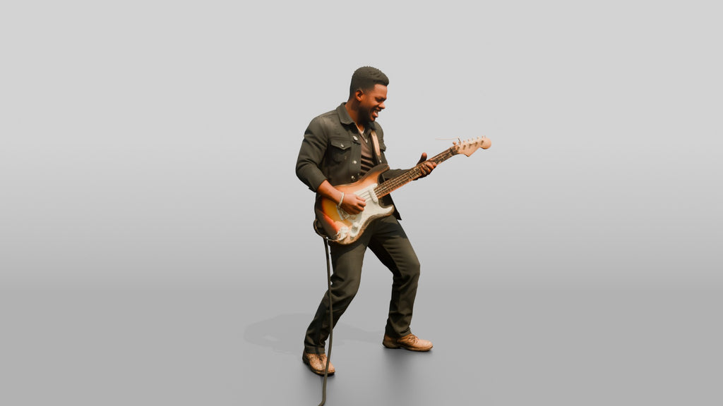 Blues Guitarist Bending an Electric Guitar String