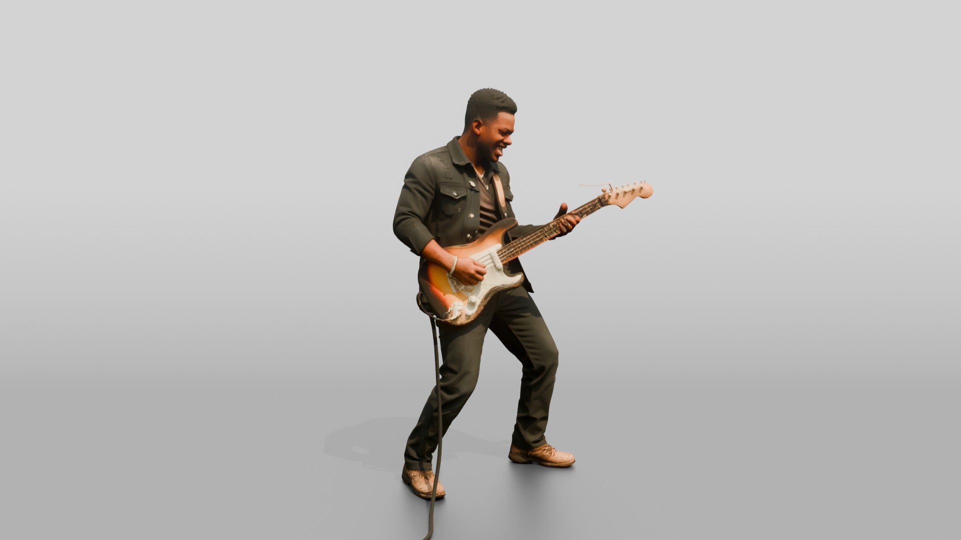 Blues Guitarist Bending an Electric Guitar String