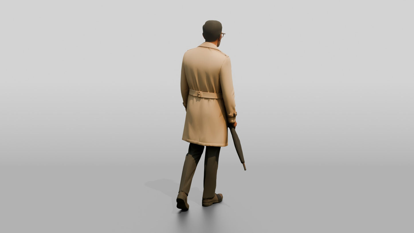 Indian Man in Suit and Trench Coat with Umbrella